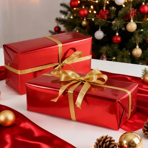 Vista 2 de Papel de regalo rojo de Navidad, papel de regalo con líneas de corte