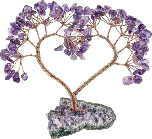 Vista 11 de mookaitedecor Árbol de cristal de corazón de aguamarina con base de amatista natural, árbol de dinero de la suerte para adorno de boda, Feng Shui