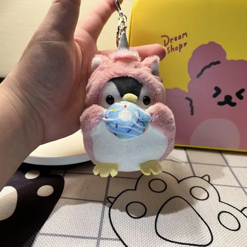 Vista 2 de Lindos llaveros de San Valentín, llavero kawaii, animales de peluche pequeños, pingüino de unicornio rosa, lindos llaveros para mochilas, llavero
