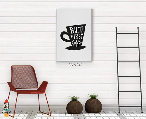 Vista 4 de HB Art Design But First Coffee Quote Black and White Mug Canvas Print Wall Art Coffee Bar Decor Coffee Signs Kitchen Wall Decor Dining Room