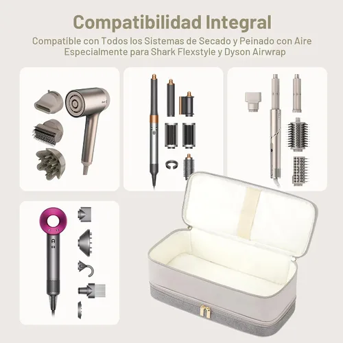 Vista 3 de BAGCRAZY - Funda de viaje para Shark FlexStyle y Dyson Airwrap, gris y beige Gris y Beige 2