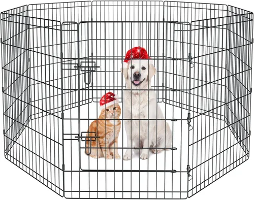 Vista 9 de Artmalle Parque de Juego para Mascotas, Cachorro, 8 Paneles, 24 Pulgadas, para Interior y Exterior, Metal, Plegable, Portátil, Ideal para Mascotas