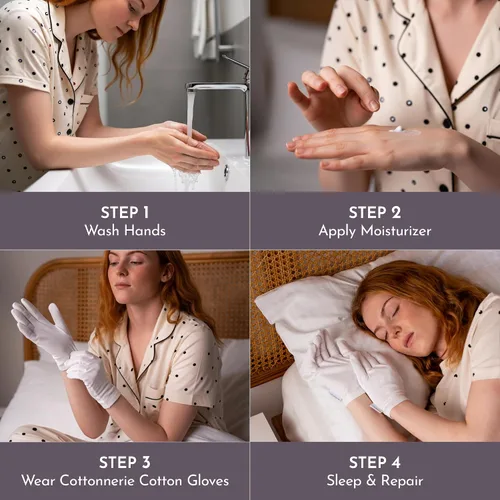 Vista 4 de 4 Pairs Cottonnerie Basics Cotton Gloves for Dry Hands Sleeping, Moisturizing Gloves Overnight, Hand Moisturizer Gloves, Moisture Gloves for Dry