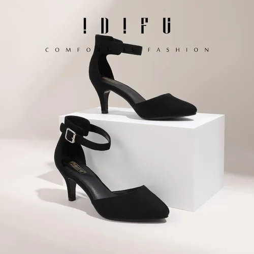 Vista 2 de IDIFU IN3 D'Orsay Zapatos de tacón bajo para mujer, zapatos de vestir puntiagudos con puntera cerrada, correa de tobillo para novia, elegante
