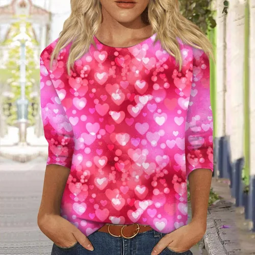 Vista 2 de Camiseta para el día de San Valentín para mujer, camisas y blusas para el día de San Valentín para mujer, camisa de moda con estampado de corazón