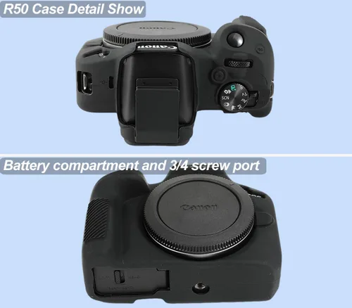 Vista 6 de Pocoukate Funda para cámara Canon EOS R50, funda protectora de silicona suave con protector de pantalla Accesorios para Canon EOS R50 Funda