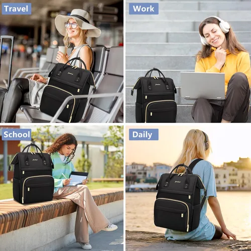 Vista 6 de FOCDOD - Mochila para laptop de mujer, para trabajo - Compatible con laptops de 15.6 pulgadas con compartimento para computadora, impermeable