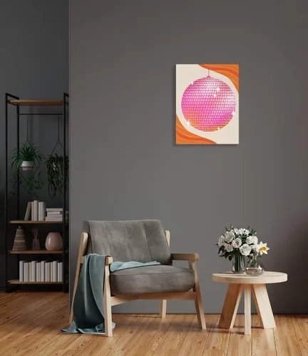 Vista 4 de LiTiu Lienzo decorativo para pared con diseño de coqueta rosa, estilo retro y moderno, diseño de bola de discoteca de los años 70, 11 x 14 pulgadas
