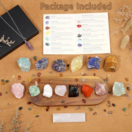 Vista 2 de MAIBAOTA Juego de 17 cristales y piedras curativas, 14 piezas de cristales curativos crudos y piedras de chakra, amatista, cuarzo rosa, selenita