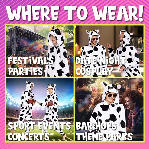 Vista 5 de Funziez! Mameluco ajustado para adultos, disfraz de Halloween de animales, traje de cosplay de una pieza de fruta de felpa para mujeres y hombres