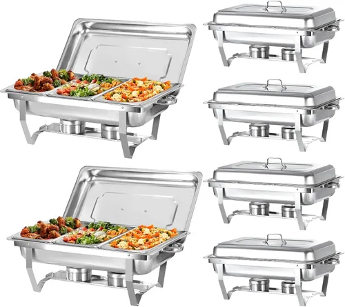 Vista 10 de Juego de 2 platos para bufé, de acero inoxidable, rectangular, tamaño matrimonial, 8 cuartos de galón y calentador de buffet para catering, juego