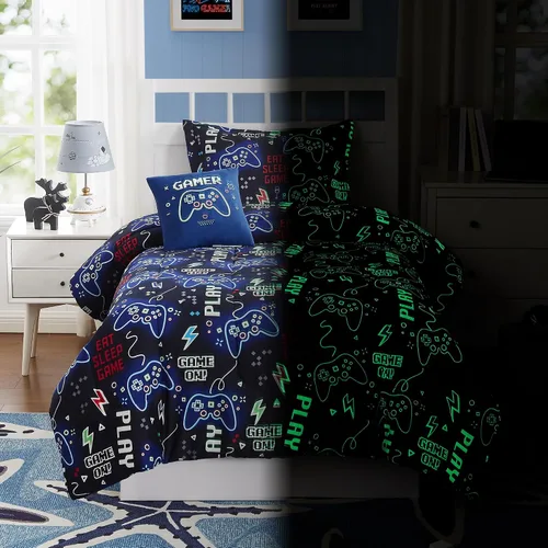 Vista 11 de Kaleido Space Juego de Edredón para Niños Tamaño Twin para Niños, Juego de Ropa de Cama de Juegos de Pelota que Brilla en la Oscuridad, 1 Edredón, 1