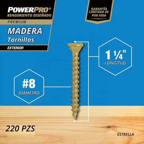 Vista 5 de Power Pro Tornillos de madera para exteriores de alta calidad, tornillos de cubierta multiusos #8 x 1-1/4 pulgadas para proyectos al aire libre