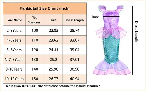 Vista 2 de Little Girls Princess Mermaid Costume for Girls Dress Up with Accessory for Christmas Birthday Party Supplies