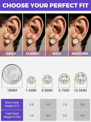 Vista 6 de Richsteel Aretes de circonita cúbica para hombre, postes de plata de ley Dorado Plateado