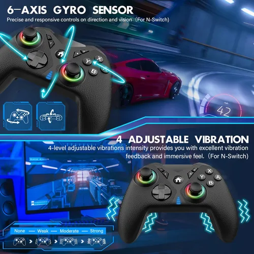 Vista 7 de Controlador inalámbrico Switch Pro para Nintendo Switch ControllerSwitch LiteOLED, controlador de interruptor RGB multiplataforma para Windows PC