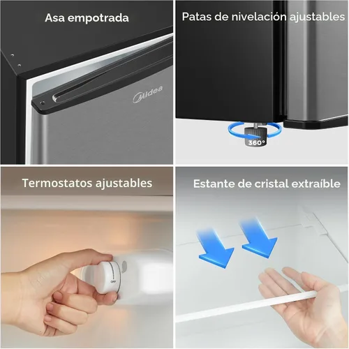 Vista 7 de Midea MERM33S1AST - Mini nevera compacta de 3.3 pies cúbicos con luz interna, termostato ajustable, puerta reversible, bajo ruido para dormitorio