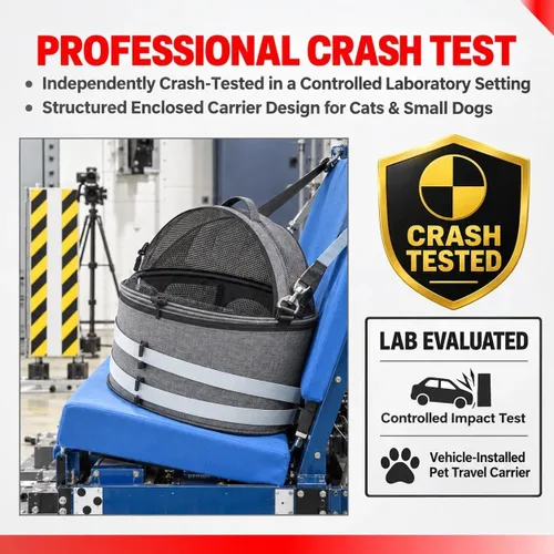 Vista 2 de Asiento de coche para mascotas a prueba de choques para gatos y Asiento de automóvil cerrado para mascotas a prueba de choques para gatos y perros
