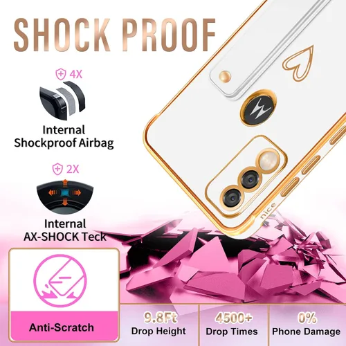 Vista 6 de Likiyami Funda 3 en 1 para Motorola Moto G Pure 2021 con diseño de corazón para mujeres y niñas, bonita, de lujo, bonita con soporte, funda estética