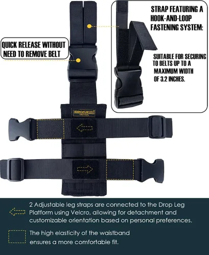 Vista 3 de Plataforma táctica Molle Drop Leg – Universalmente ajustable con panel Molle para acomodar tanto la funda de pierna caída como la correa de pierna