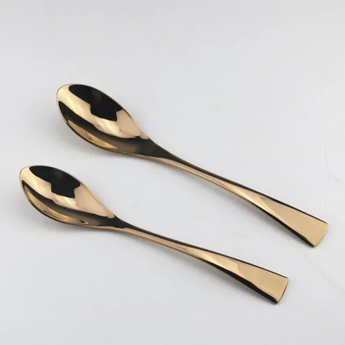 Vista 3 de Juego de cubiertos de acero inoxidable pulido de oro rosa, cuchillo de carne, tenedor, tenedor de ensalada, cuchara de postre, 24 piezas, servicio
