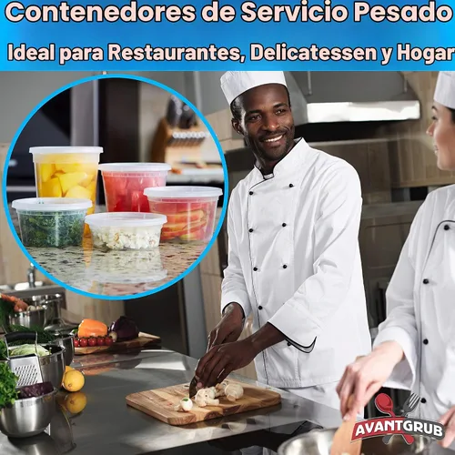 Vista 2 de Recipientes de plástico de 8 onzas sin BPA de grado deli-Grade con tapas, 48 unidades a prueba de fugas, para microondas, para pedidos para llevar