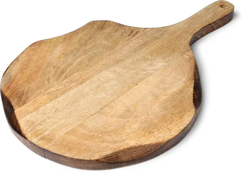 Vista 2 de GoCraft Tabla de cortar redonda de madera Cáscara de pizza de madera de mango Tabla para picar, preparar y servir Plato de charcutería - 16 x