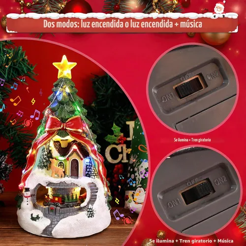 Vista 2 de Aldea musical de árbol de Navidad con luz, tren giratorio y ciervos
