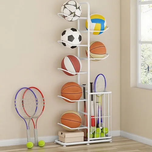 Vista 15 de Basketball Storage Rack, Sports Equipment Organizer, Yoga Mat Storage Basket, Multi-Tier Ball Storage Rack with Adjustable Feet for Garages, Courts