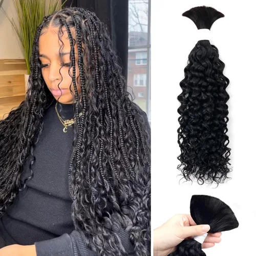 Vista 32 de Liqusee Cabello Humano para Trenzar 3.53 oz Un Paquete 14 Pulgadas Negro Natural Ondulado Rizado a Granel Cabello Humano para Trenzar Sin Trama 100%
