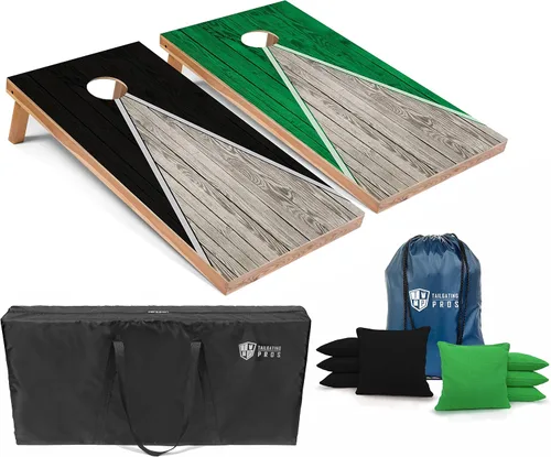 Vista 18 de Tailgating Pros Juego de tablero de Cornhole ligero con diseño piramidal con bolsas de frijoles y estuche de transporte, juego de cornhole