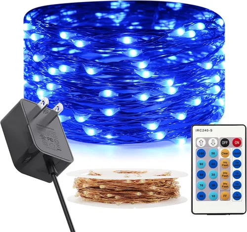 Vista 16 de RUICHEN Cadena de luces LED de alambre de cobre regulable de 33 pies, 100 luces LED enchufables con control remoto, blanco cálido