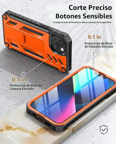 Vista 7 de Funda para Teléfono iPhone 13/14/15: Funda Protectora para iPhone 16e con Clip para Cinturón y Funda Diseño Duradero de Doble Capa con Soporte