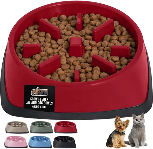 Vista 35 de GORILLA GRIP® Cuencos patentados de alimentación lenta sin BPA, juguete interactivo para perros y gatos, enriquecimiento de entrenamiento Beige