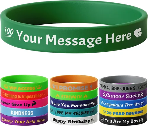 Vista 37 de 10-2000 piezas de pulseras de goma personalizadas con texto - Pulseras de silicona personalizadas a granel para conciencia, eventos, apoyo, regalos