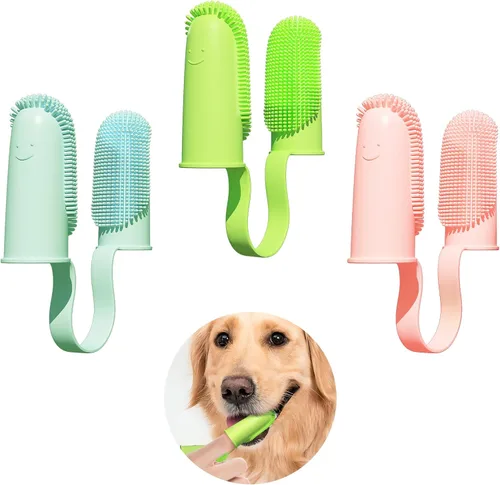 Vista 9 de Paquete de 2 cepillos de dientes para perro, cerdas envolventes de 135º para facilitar la limpieza de los dientes, cepillo de dientes