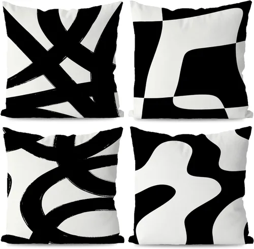 Vista 23 de KEUSPI Fundas de almohada decorativas negras y beige, juego de 4 fundas de almohada negras para sofá, decoración del hogar, estilo boho moderno
