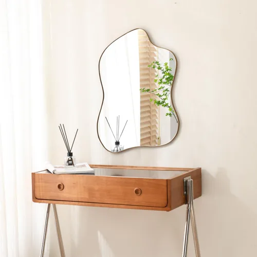 Vista 9 de Espejo de Pared Irregular Negro con Forma de Onda, Espejo de Pared con Marco de Metal para Baño, Dormitorio, Entrada, Sala de Estar, Decoración