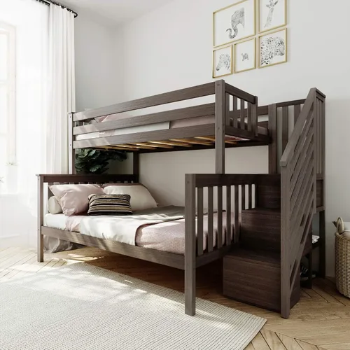 Vista 10 de Max & Lily Litera, marco de cama individual sobre matrimonial para niños con escaleras, color blanco
