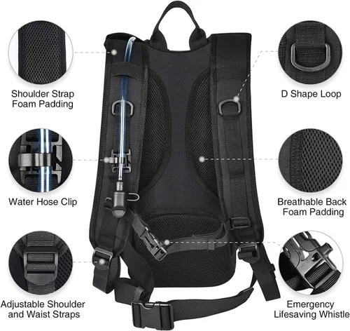 Vista 3 de NOOLA Mochila de hidratación de 3 litros, mochila de agua con vejiga de agua de TPU, paquete de hidratación táctica para hombres y mujeres, mochila