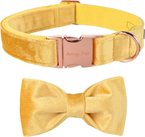 Vista 24 de ARING PET Collar de perro con corbatín, collares de terciopelo para perros con corbatín extraíble, collar de lazo ajustable para perros hembras