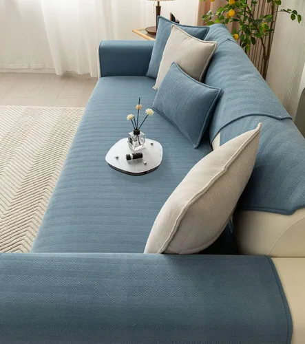 Vista 10 de vctops Funda de sofá con diseño de rayas cheurón estilo granja, protector de muebles de color sólido, funda de sofá suave antideslizante para Verde