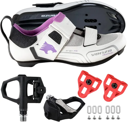 Vista 3 de Venzo Zapatos de triatlón de calidad para mujer con pedales y tacos compatibles con Delta