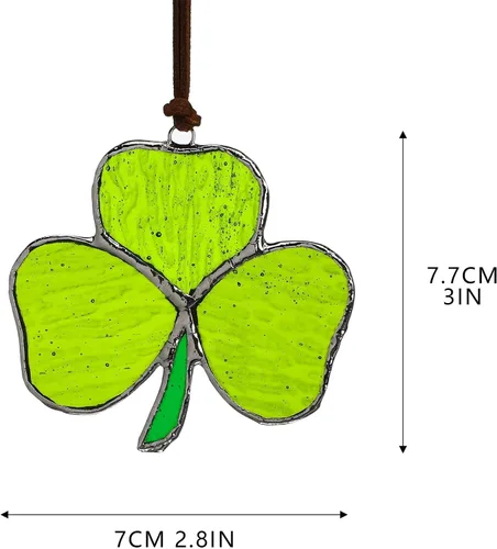 Vista 4 de Atrapasoles de trébol hecho a mano para colgar en la ventana, atrapasoles irlandés, decoración del día de San Patricio para el hogar, trébol verde