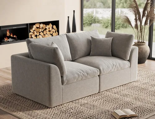 Vista 26 de ohllob Sofás seccionales Cloud de 110 pulgadas para sala de estar, sofá deshuesado en forma de L con otomana, sofá modular de 3 plazas, color negro