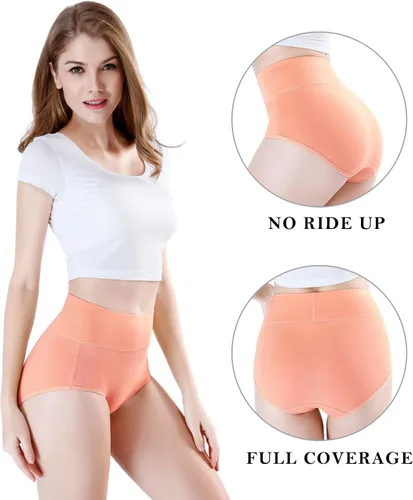 Vista 2 de wirarpa - Ropa interior de algodón para mujer, cintura alta y cobertura completa, paquete de 4unidades (tallas regular y extragrande)