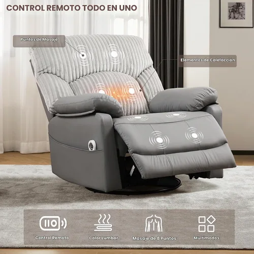 Vista 5 de Mecedora giratoria reclinable eléctrica con masaje y calor, balancín Gris