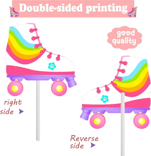 Vista 6 de 36 piezas de patines de ruedas para cupcakes, decoración de fiesta de cumpleaños, estilo retro, hip hop, temática de patinaje, para cupcakes para 80