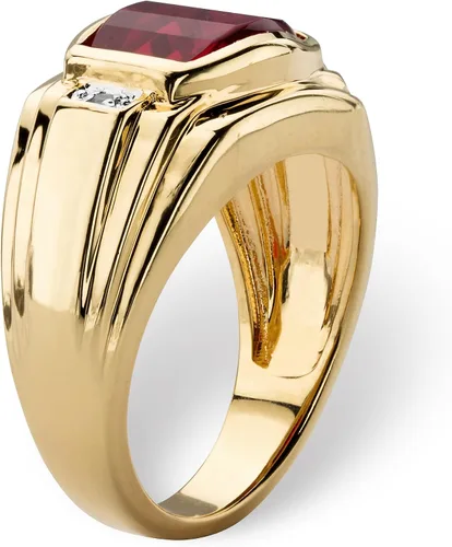 Vista 2 de Palm Beach Jewelry Anillo de acento de diamante chapado en oro amarillo de 18 quilates para hombre, rubí rojo o zafiro azul y diamante, Metal, Rubí