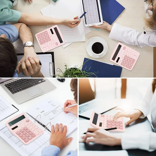 Vista 7 de Calculadora de escritorio con pantalla LCD de 12 dígitos, doble potencia, compacta y ligera, pantalla fácil de leer, duradera para negocios, escuela